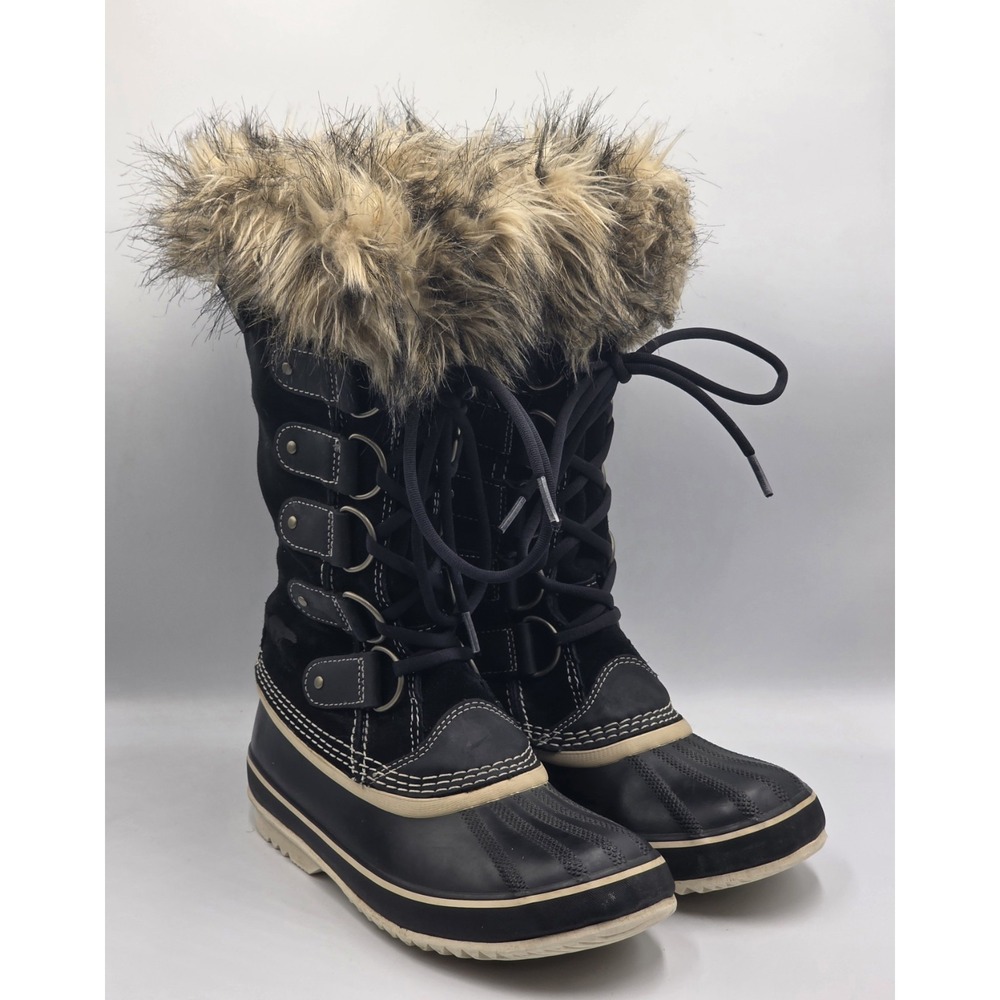SOREL Joan of Arctic Boots Womens 8 Black Waterproof Fur Winter Snow NL1540